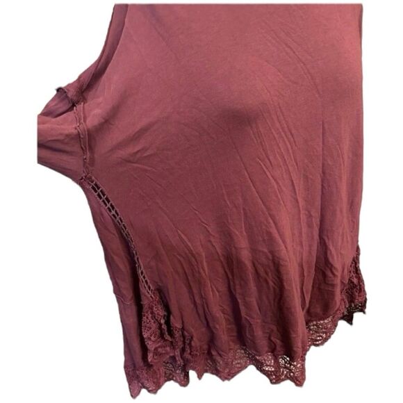 Free People Slouchy Tunic Small Smokey Wings Shirred Hem Crochet Dolman maroon - Picture 2 of 6